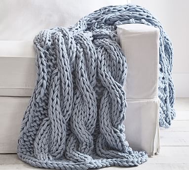 Colossal Handknit Throw, Chambray, 44&quot; x 56&quot;