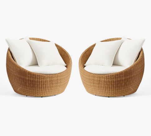 Torrey All-Weather Wicker Papasan Swivel Outdoor Chair with Cushion, Sandstone, Set of 2