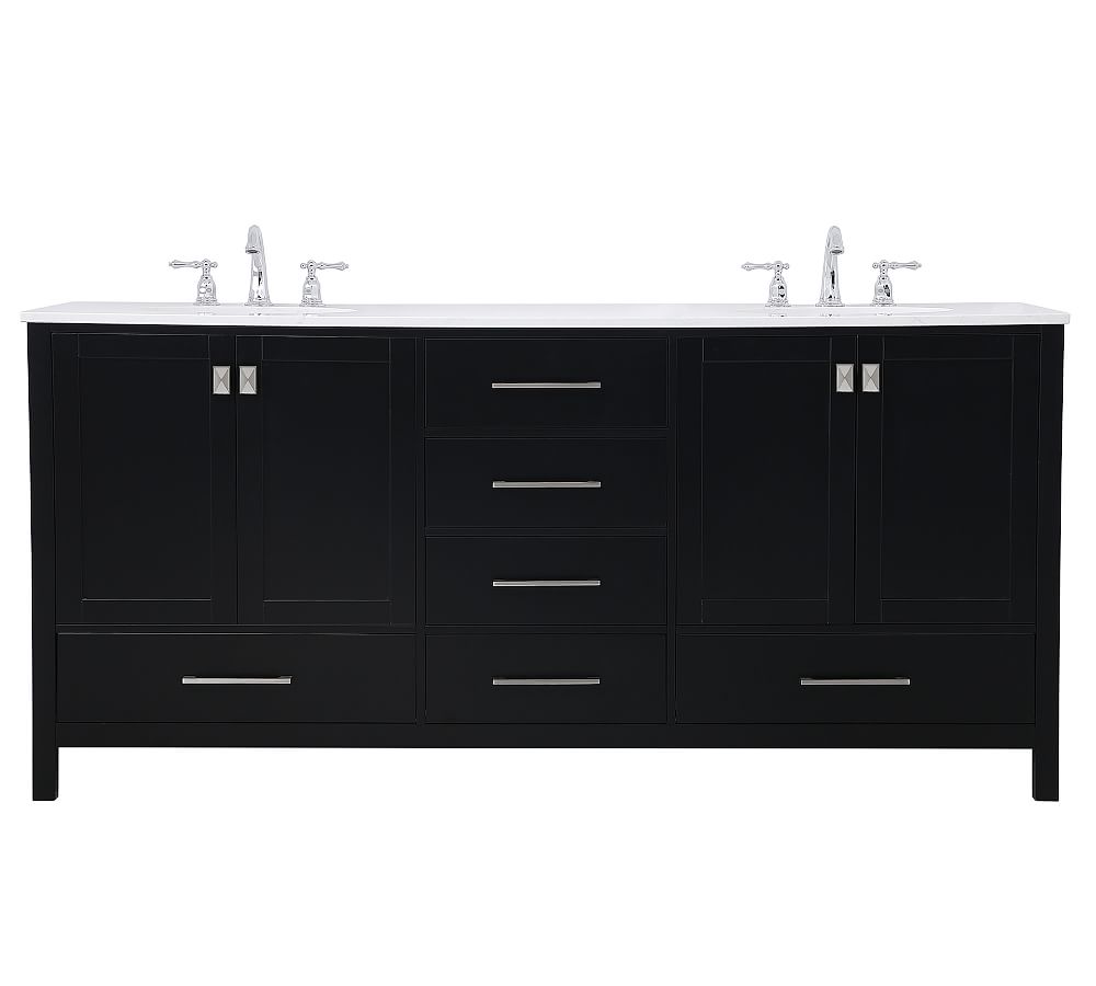 Black Double Sink Vanity with Engineered Marble Top