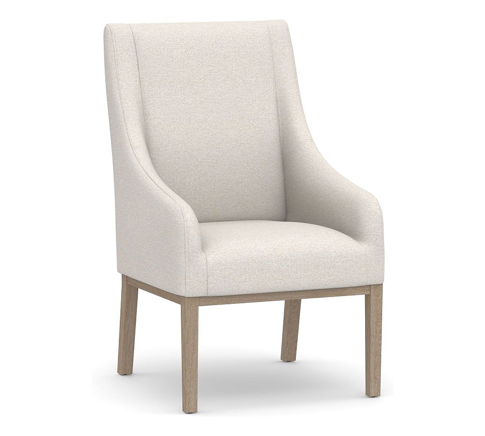 Open Box: York Upholstered Dining Armchair, Individual, Seadrift Legs, Performance Boucle - Oatmeal