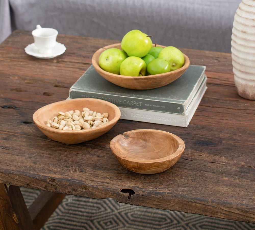 Teak Nesting Organic Decorative Bowls, Set of 3