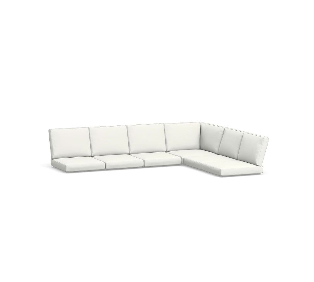 Indio 6pc-Crnr, 5 Chair/LA/RA Sect. Outdoor Cushions, High Performance Recycled Canvas; Frost