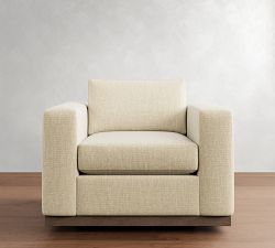 Carmel Wide Arm Wood Base Swivel Chair