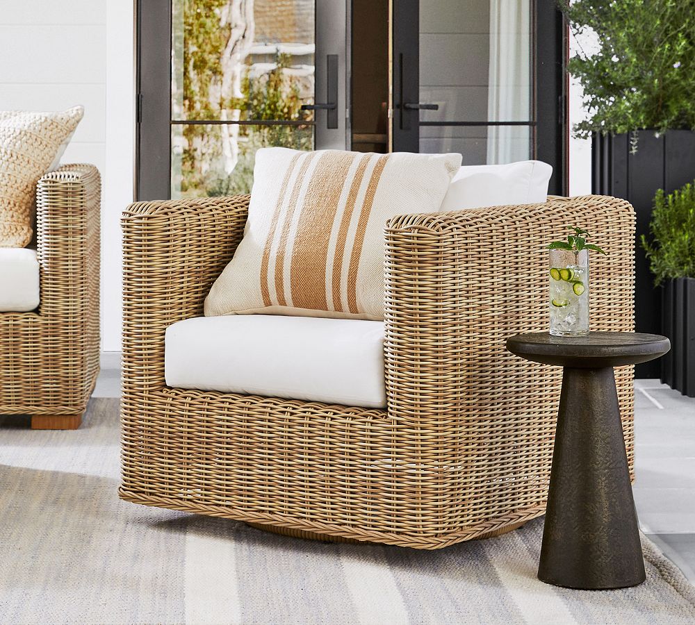 Open Box: Huntington Wicker Square Arm Swivel Outdoor Lounge Chair