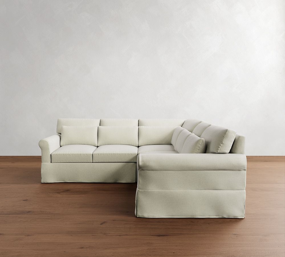 York Roll Arm Deep Seat Slipcovered 3-Piece L-Shaped Sectional (99&quot;)