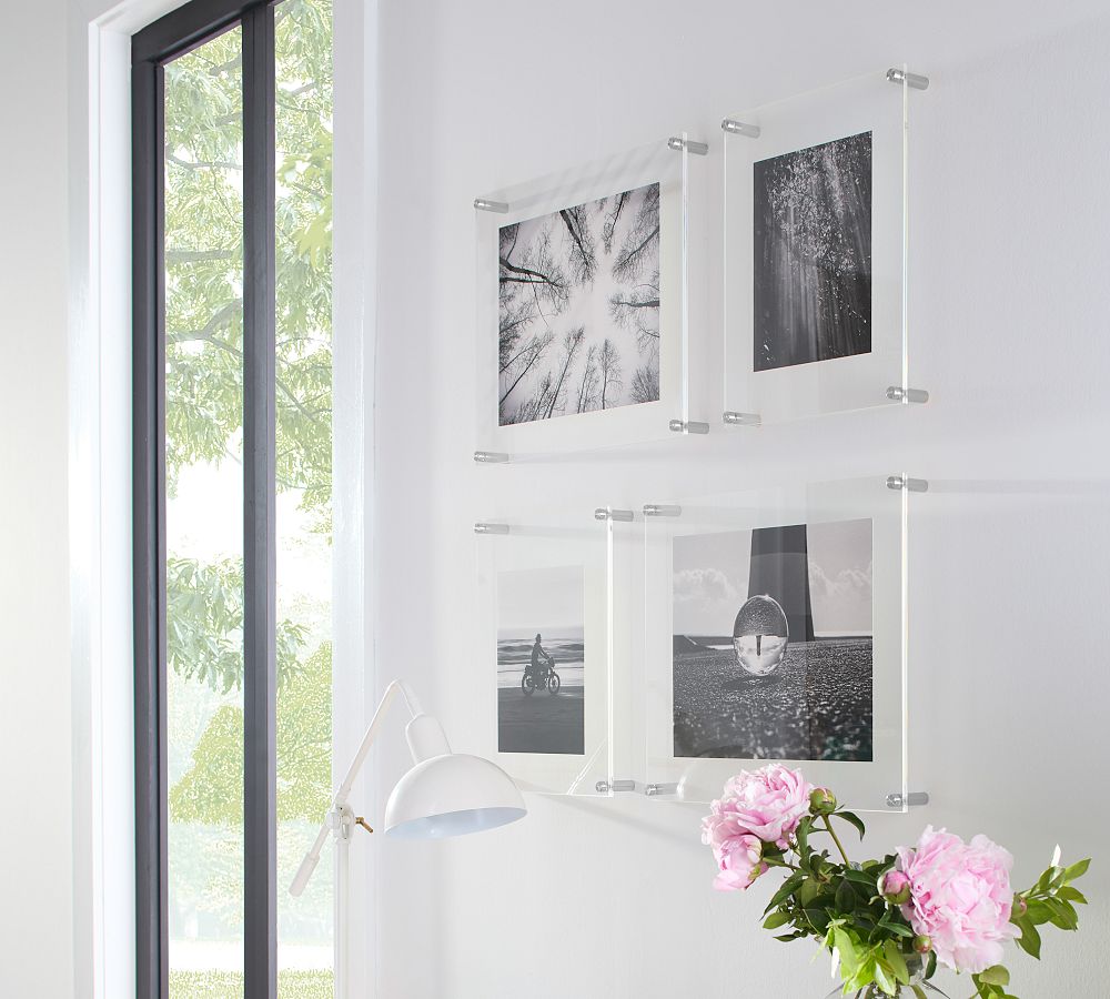 Acrylic Floating Double Panel Wall Frames, Set Of 4, Silver