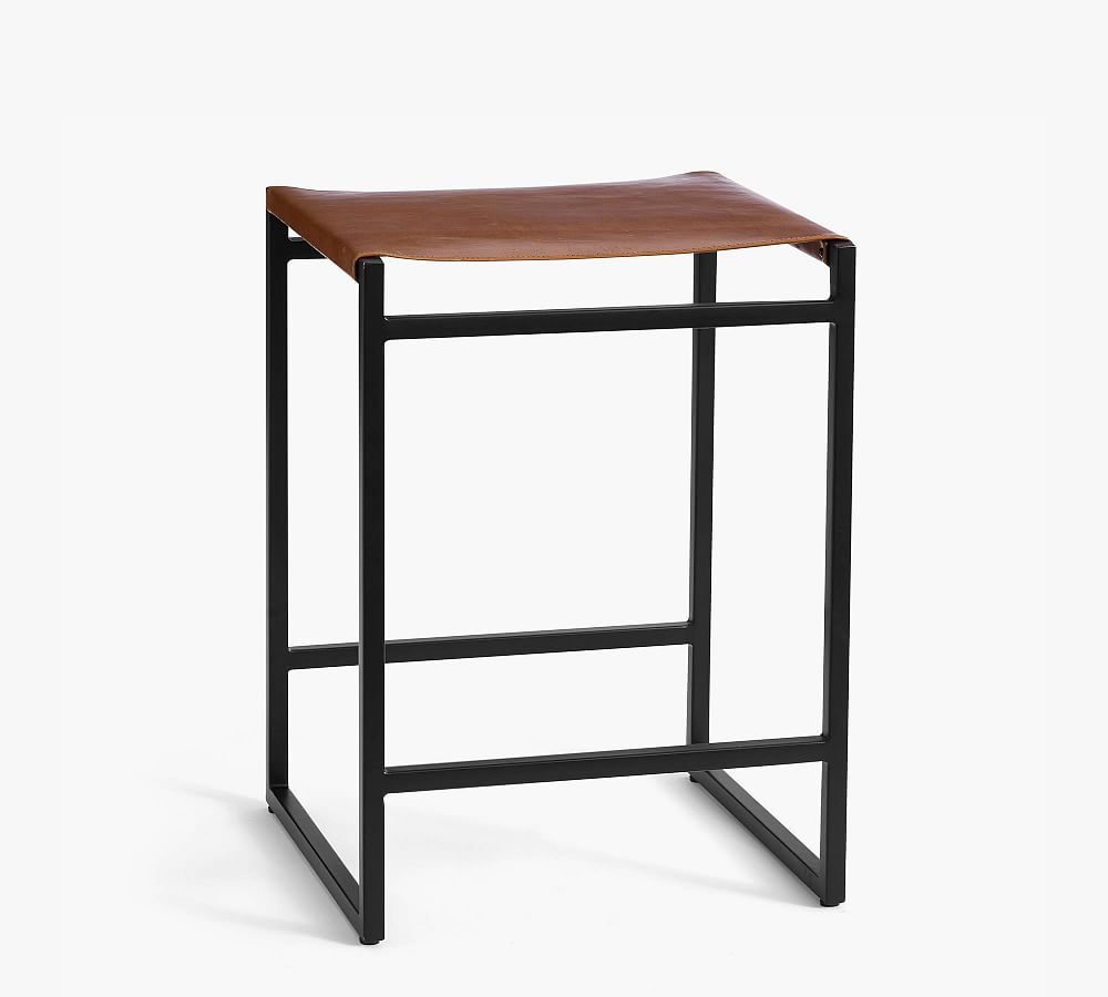Open Box: Hardy Backless Leather Counter Stool, 24"H, Individual - Bronze/Saddle Tan Leather