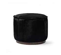 Open Box: Arroyo Round Hair-on-Hide Ottoman, Small 22"dia x 18.5" h, - Black Hide