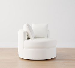 Open Box: Balboa Upholstered Swivel Armchair, Polyester Wrapped Cushions, Heathered Chenille White