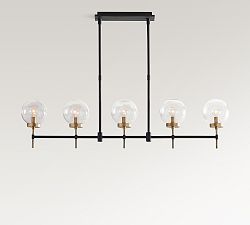 Open Box: Camryn Glass Globe Linear Chandelier, 49" - Bronze & Tumbled Brass