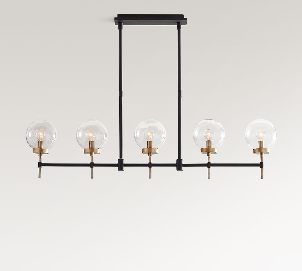 Open Box: Camryn Glass Globe Linear Chandelier, 49" - Bronze & Tumbled Brass
