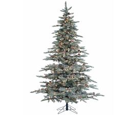 Lit Flocked McKinley Pine Faux Christmas Trees