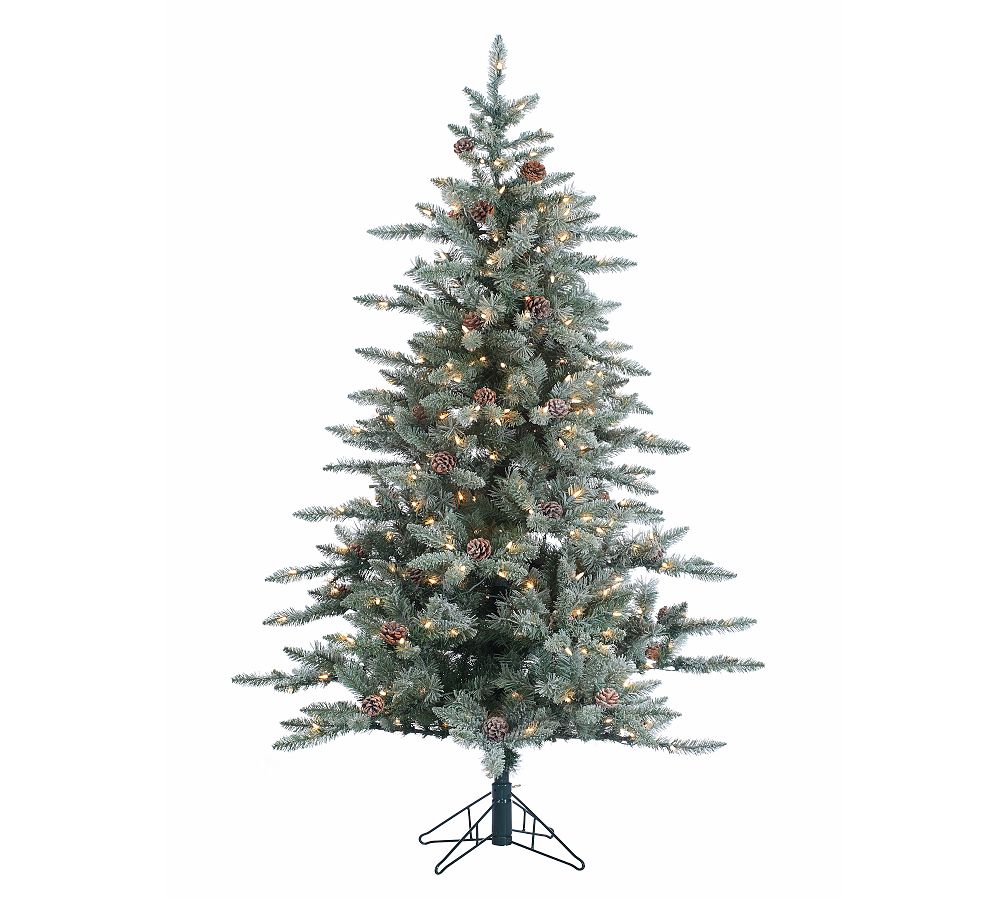 Lit Flocked McKinley Pine Faux Christmas Trees