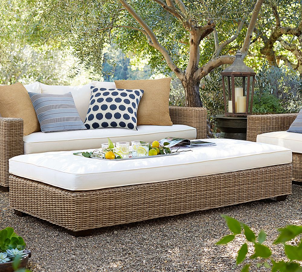 Open Box: Torrey 77&quot; Wicker Grand Outdoor Coffee Table Ottoman