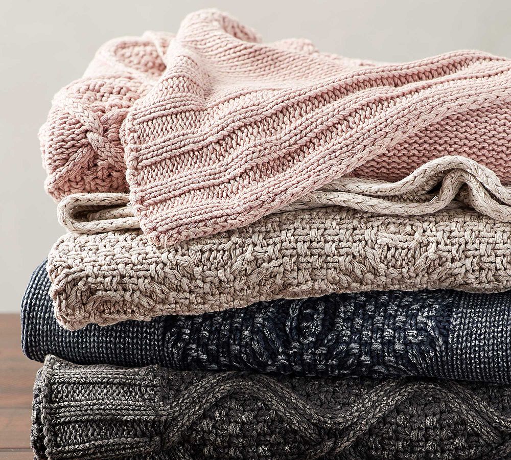 Stonewashed Cable Knit Throw