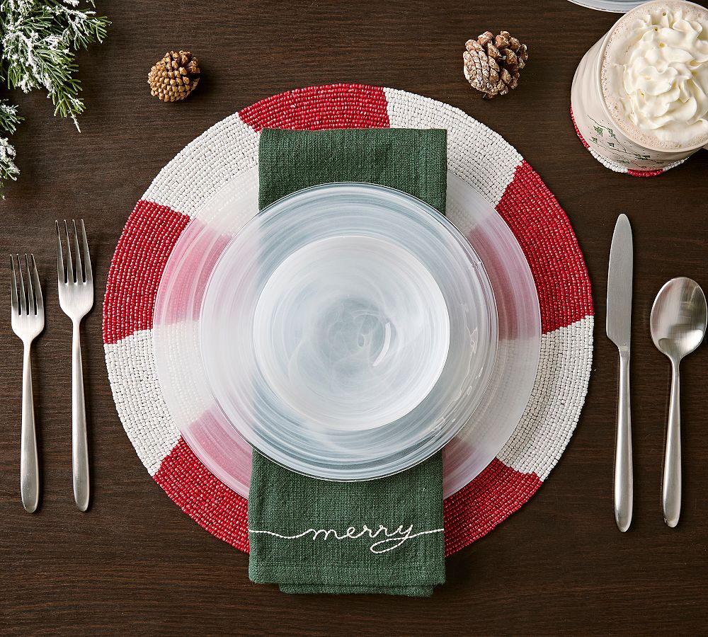 Handcrafted Peppermint Beaded Placemats, Set of 4