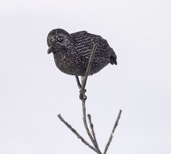 Black Glitter Crows on Branch, Set of 3