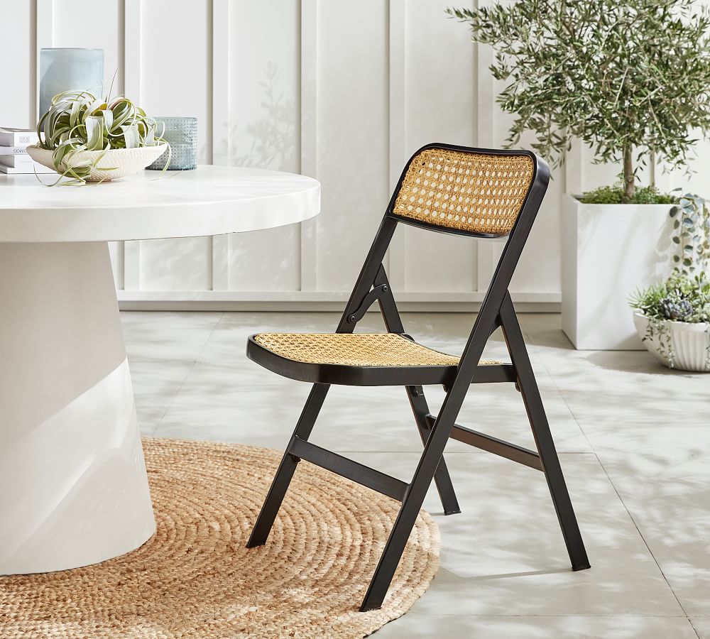 Leucadia Metal &amp; Cane Folding Outdoor Side Chair