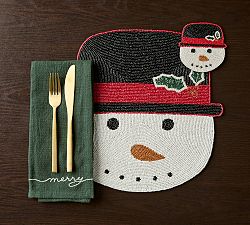 Snowman Handcrafted Beaded Placemats, Set of 4