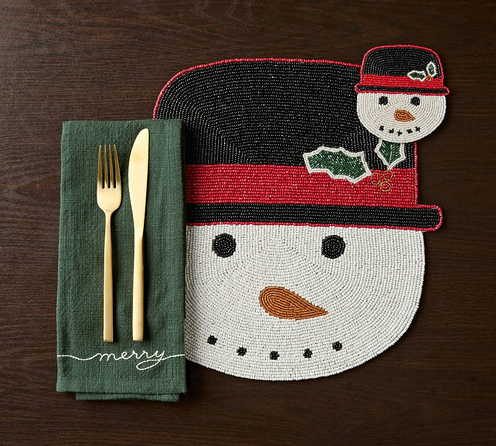 Snowman Handcrafted Beaded Placemats, Set of 4