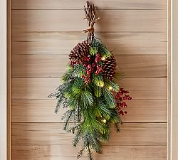 Lit Faux Red Berry &amp; Pine Swag