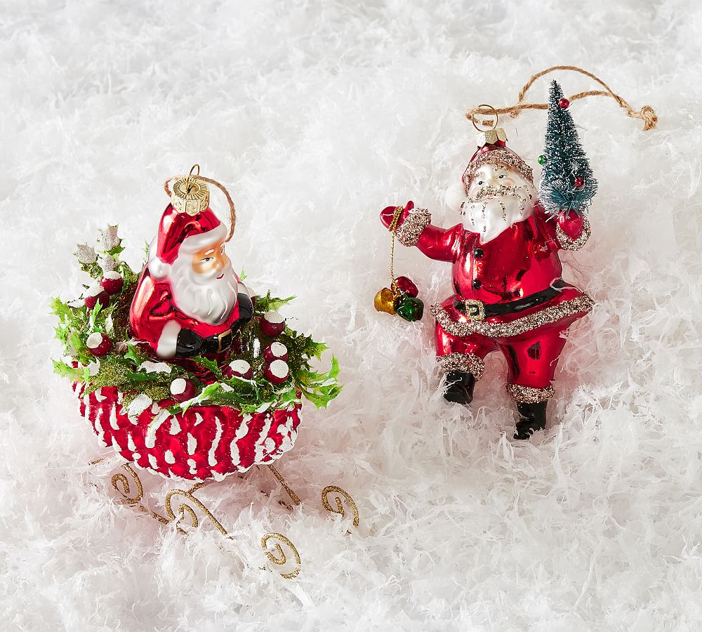 Mercury Glass Santa Ornaments