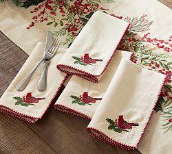 Cardinal Embroidered Cotton/Linen Napkins - Set of 4