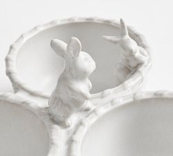 Rustic Bunny Stoneware Triple Condiment Server