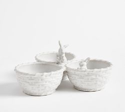 Rustic Bunny Stoneware Triple Condiment Server