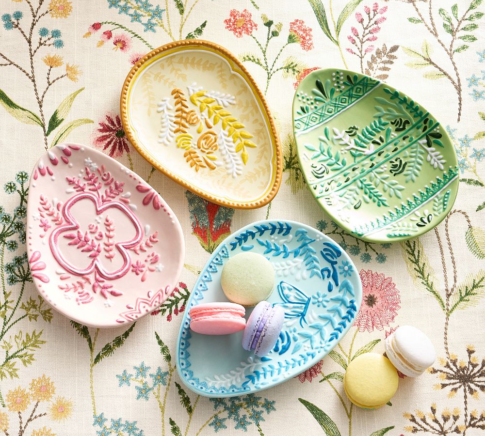 Easter Egg Stoneware Appetizer Plates - Mixed Set of 4