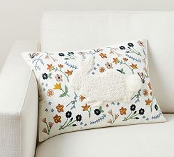 Bunny Embroidered Lumbar Pillow