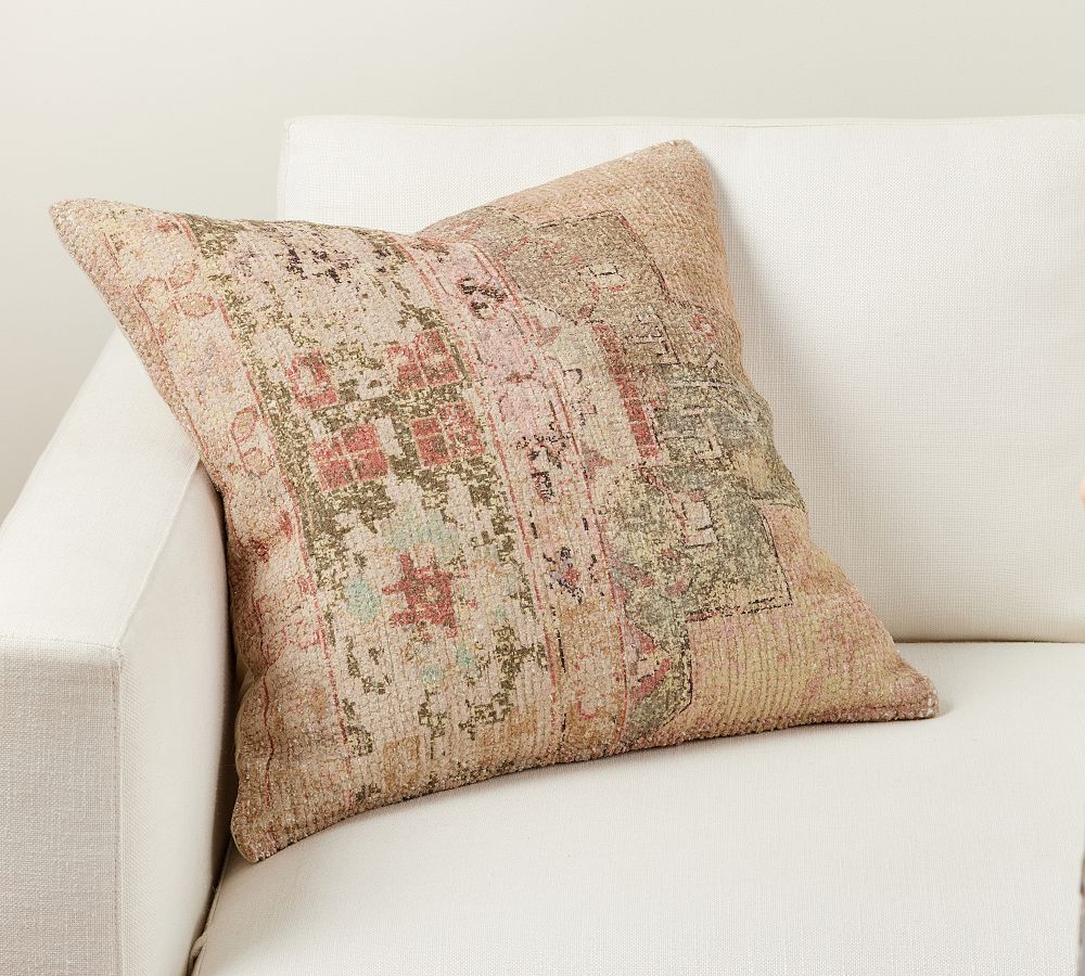 22" Square Terracotta and Sage Patterned Pillow