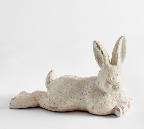 Handcrafted Terracotta Bunny Sculpture, Small Laying, White