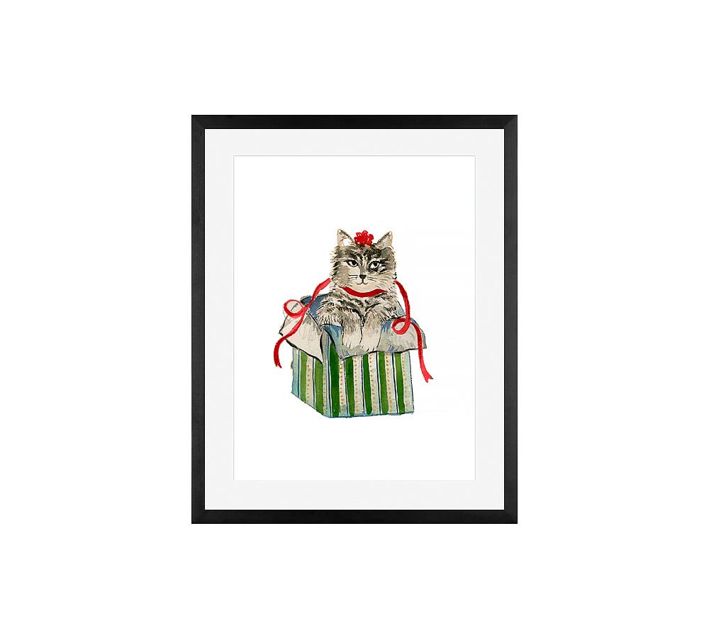 Festive Cat in Present Framed Print