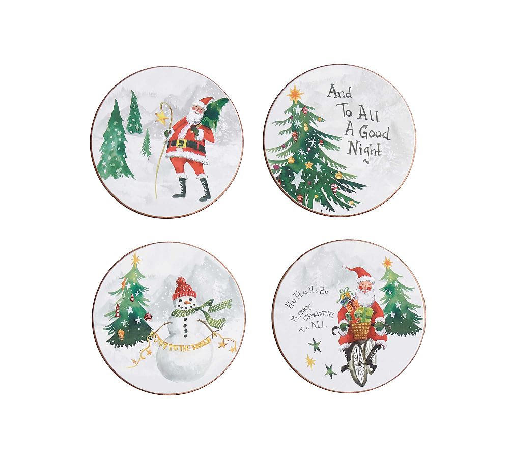 Jolly Santa Assorted Cork Coasters - Set of 4