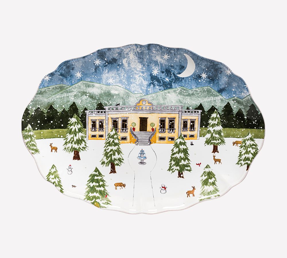 Nutcracker Handcrafted Stoneware Land of Snow Oval Platter