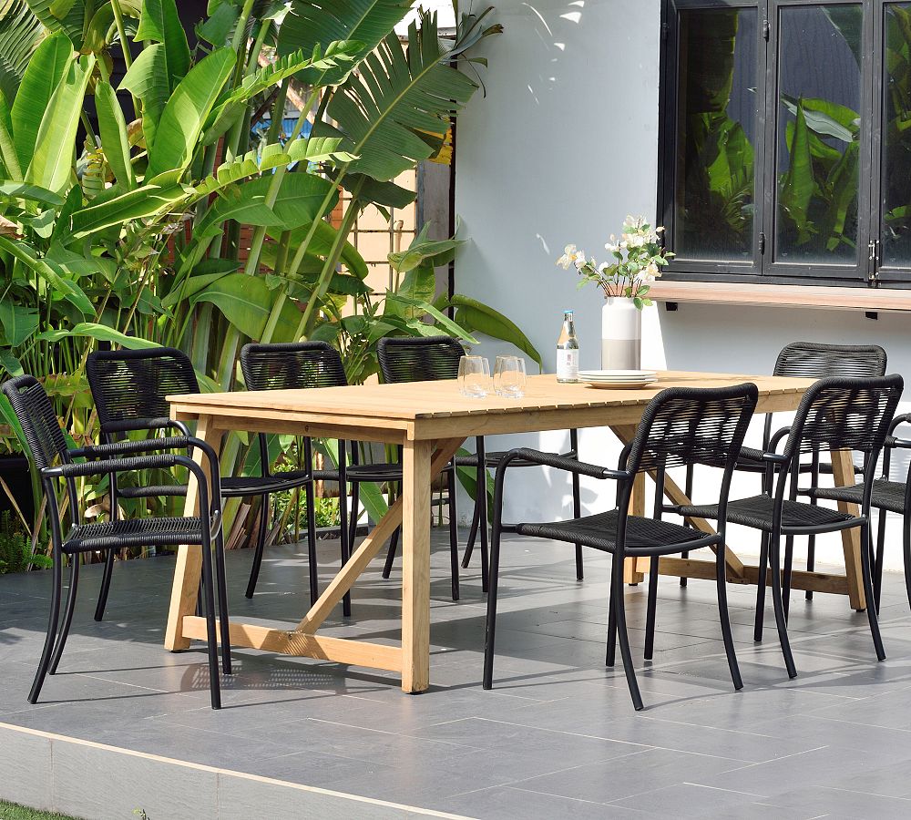 Anza 9-Piece Rectangular Dining Table with Garey Rope Dining Armchair Set