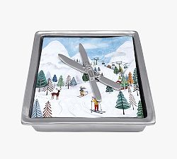 Ski Day Recycled Sandcast Aluminum Napkin Holder Set