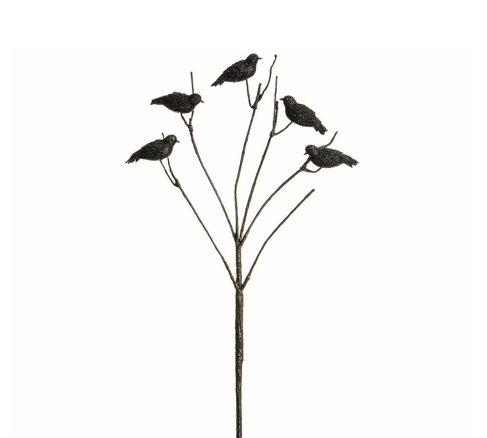 Black Glitter Crows on Branch, Set of 3