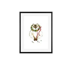 Festive Cat with Wreath Framed Print