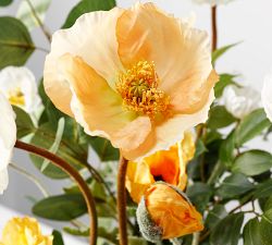 Faux Yellow &amp; White Poppy Arrangement In Glass Vase