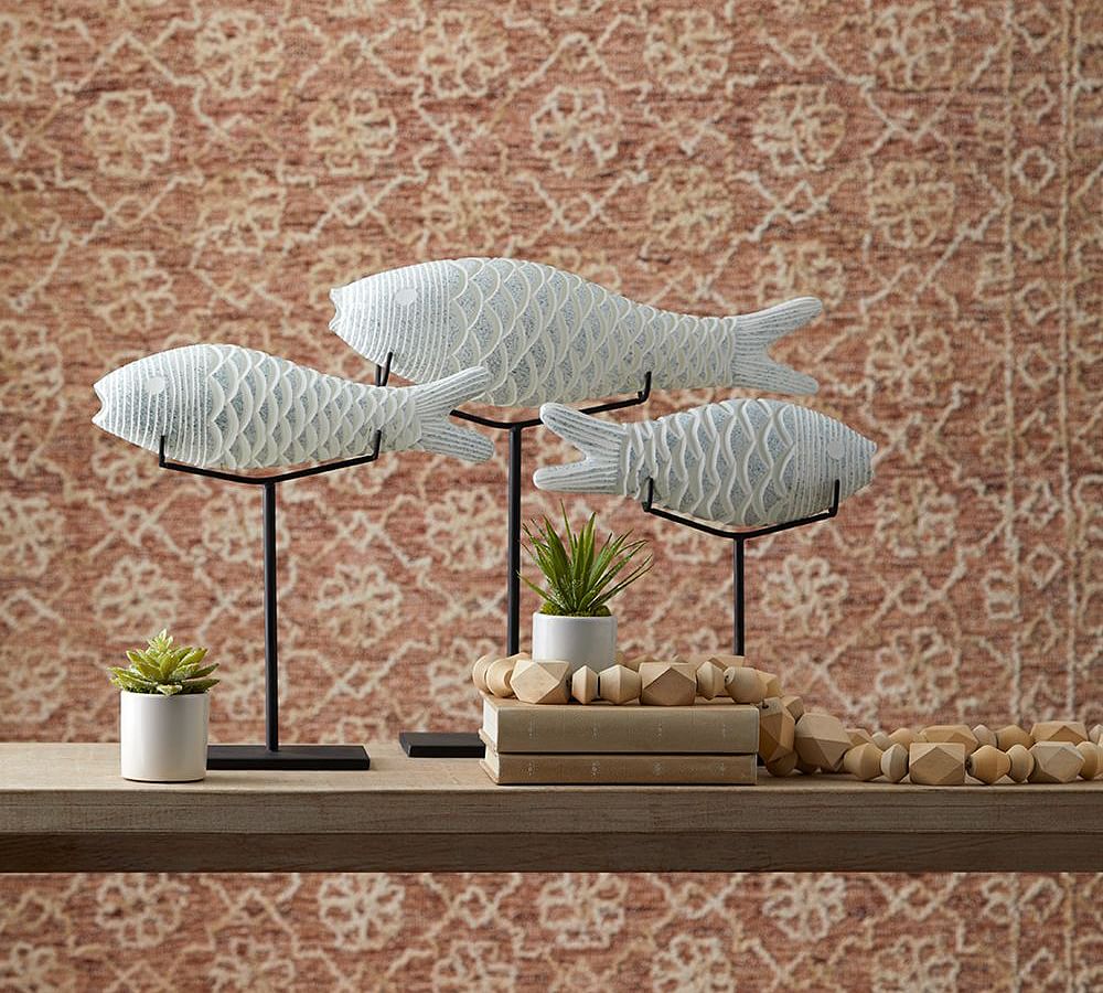 Contemporary Spring Glass Pisces Statue on Iron Stand, 20"