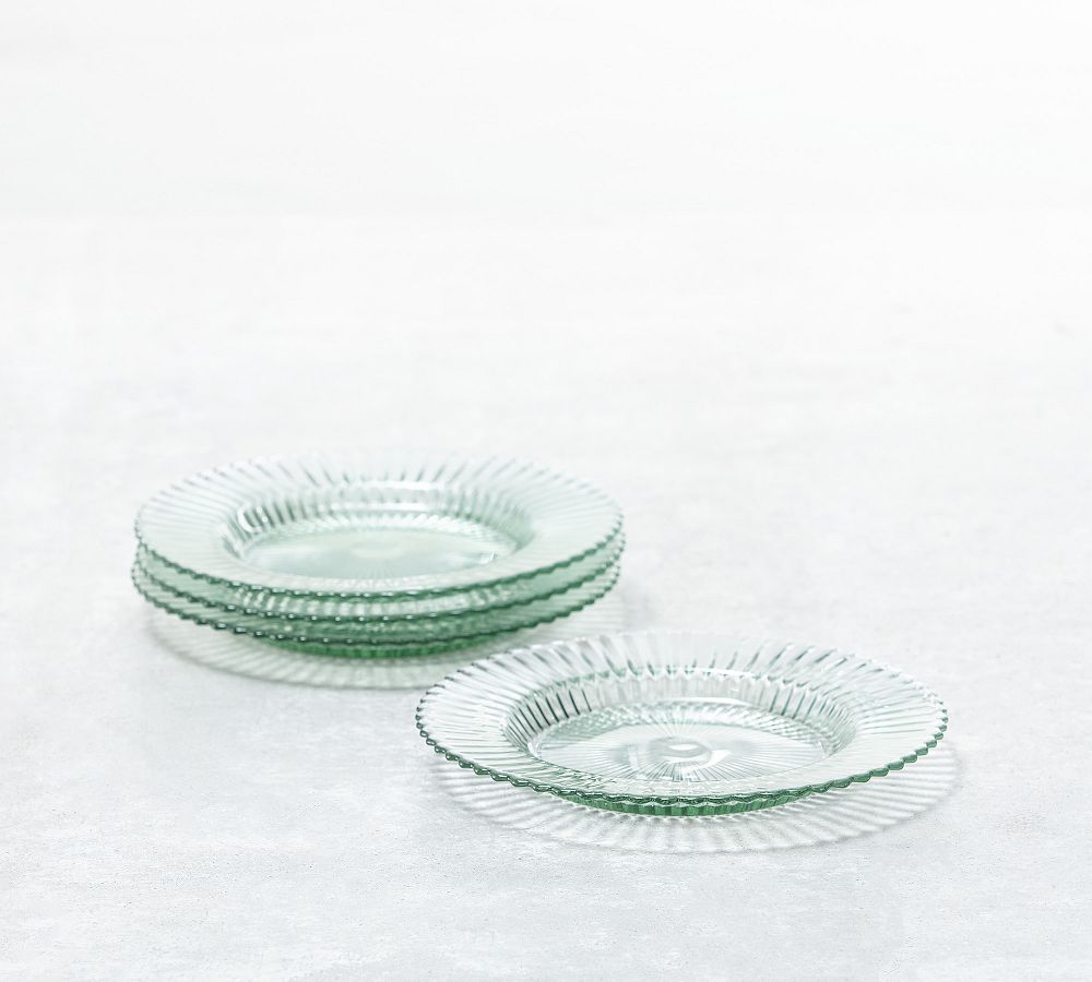 Fluted Glass Dessert Plate - Set of 4, Green