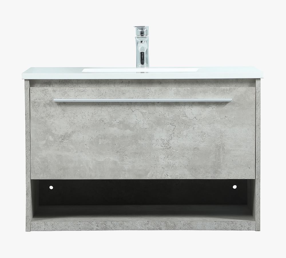 Concrete Gray 30" Single Sink Floating Vanity with Marble Top