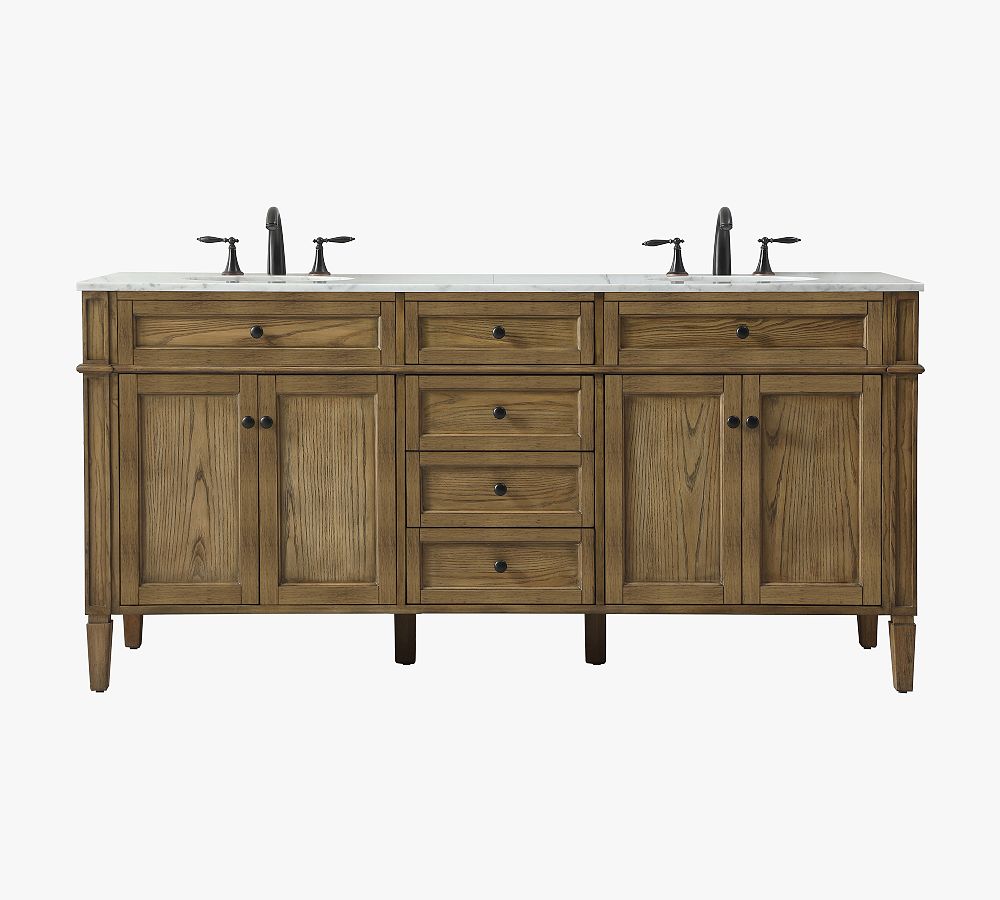 Driftwood Double Sink Vanity with Carrara Marble Top