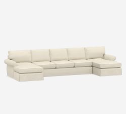 Pearce Roll Arm Slipcovered 4-Piece Double Chaise Sectional (168&quot;)