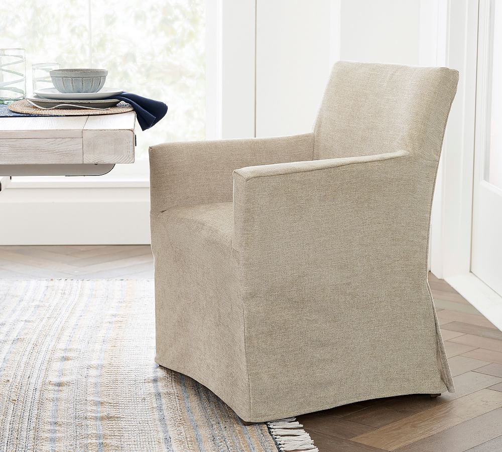 Classic Long Slipcovered Dining Armchair