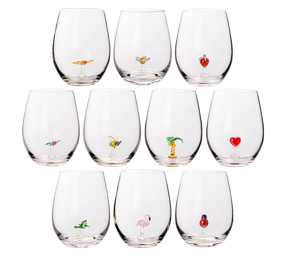 Icon Stemless Wine Glass Set, Set of 10