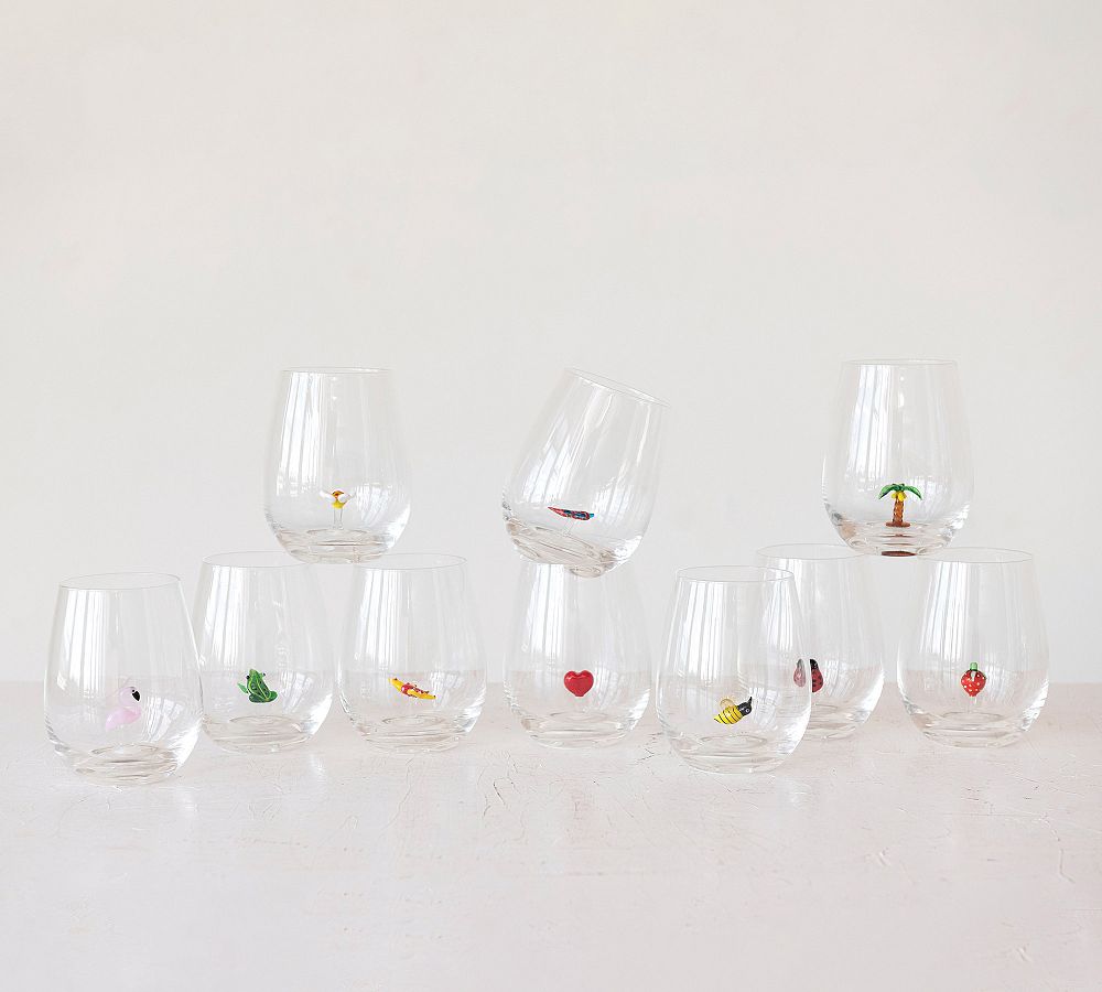 Icon Stemless Wine Glass Set, Set of 10