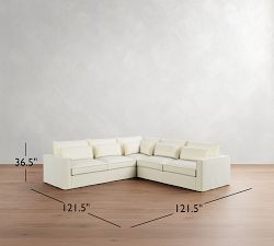 Westwood Square Arm Deep Seat Flange Edge Slipcovered 3-Piece L-Shaped Sectional (122&quot;)